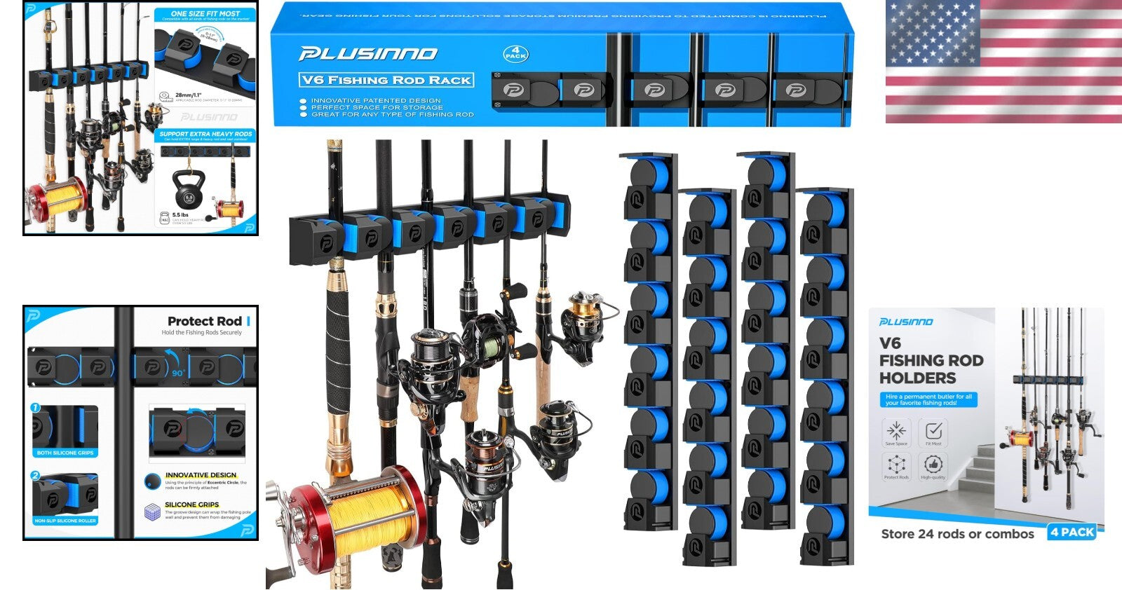 Heavy-Duty Fishing Rod Rack - V6 Holders for Garage & Stylish Organization
