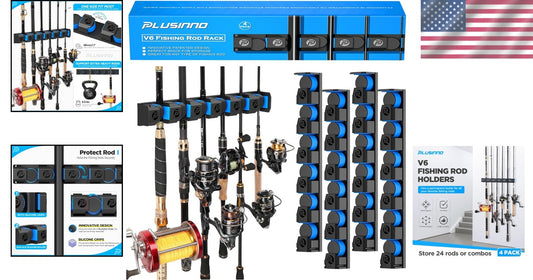 Heavy-Duty Fishing Rod Rack - V6 Holders for Garage & Stylish Organization