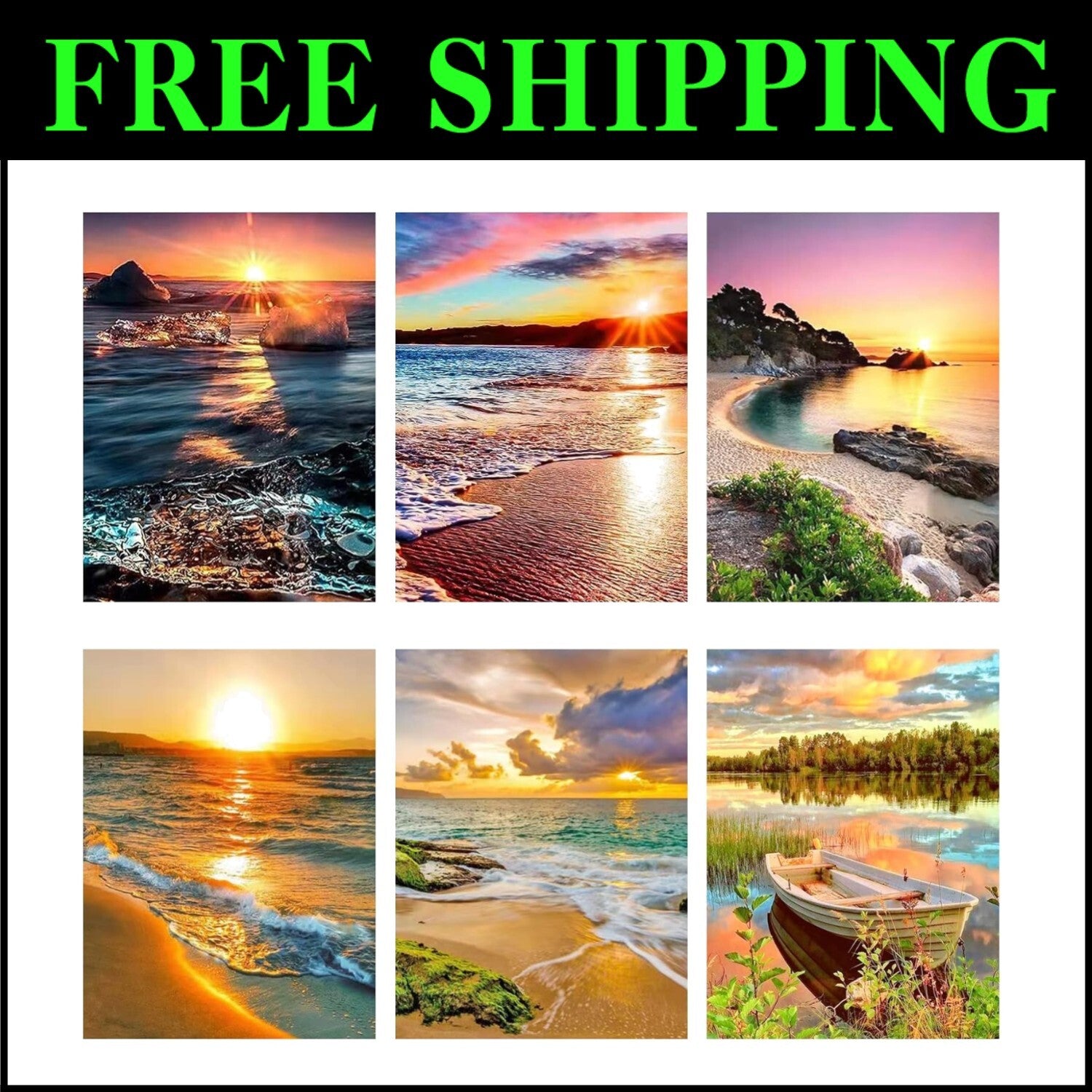 Ultimate 6 Pack 5D Diamond Painting Kits - Scenic Sunset Beach Art