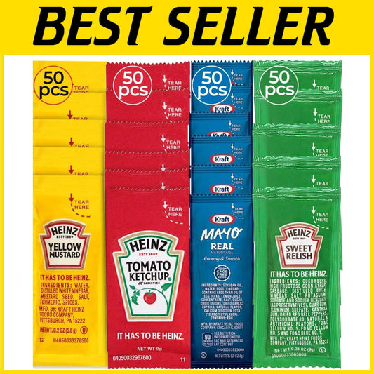 Essential Travel Condiments - 200 Single Serve Mayo, Ketchup, Mustard & Relish