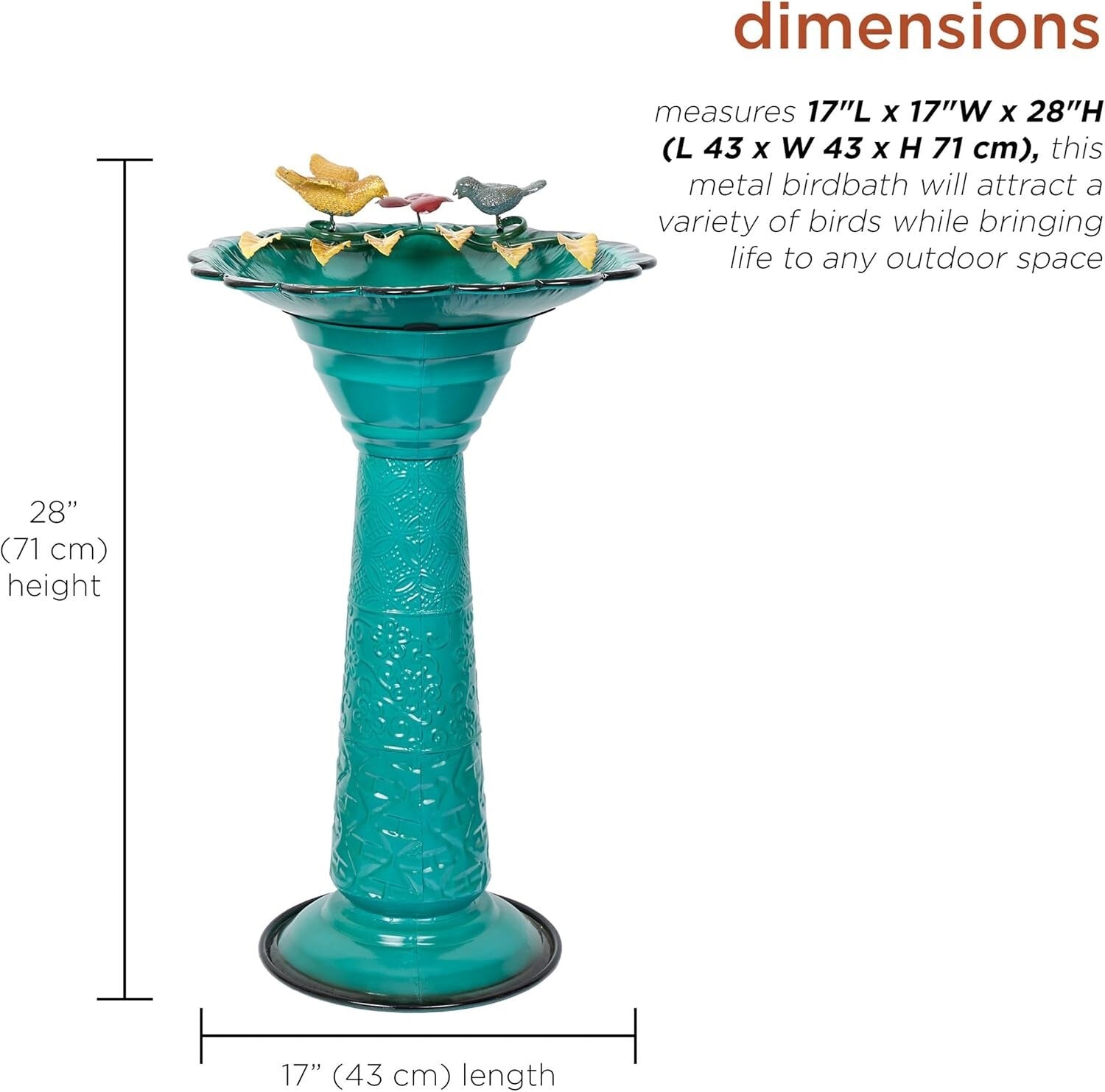 28" Elegant Green Birdbath - Weather-Resistant Metal Stand for Outdoor Charm
