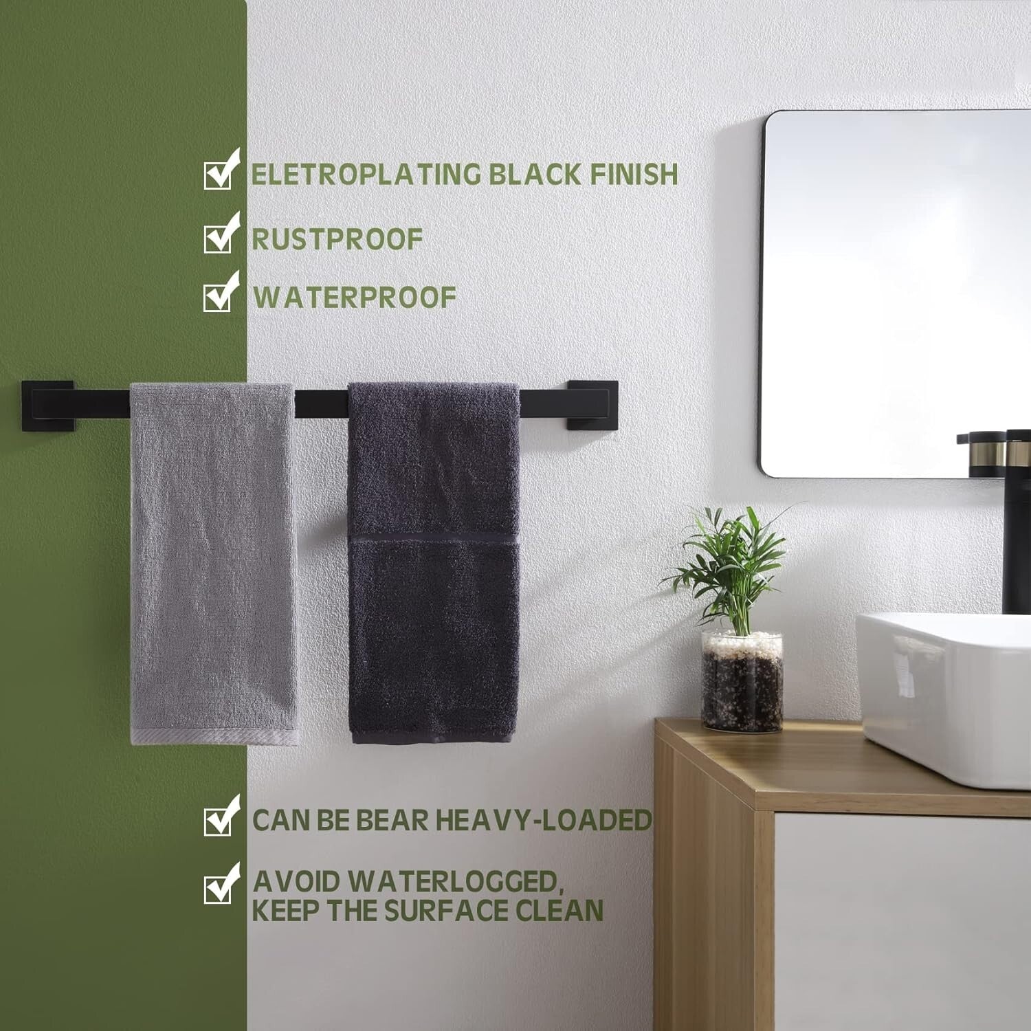 Elegant 24-Inch Wall-Mounted Towel Bar Set in Matte Black - Premium Quality