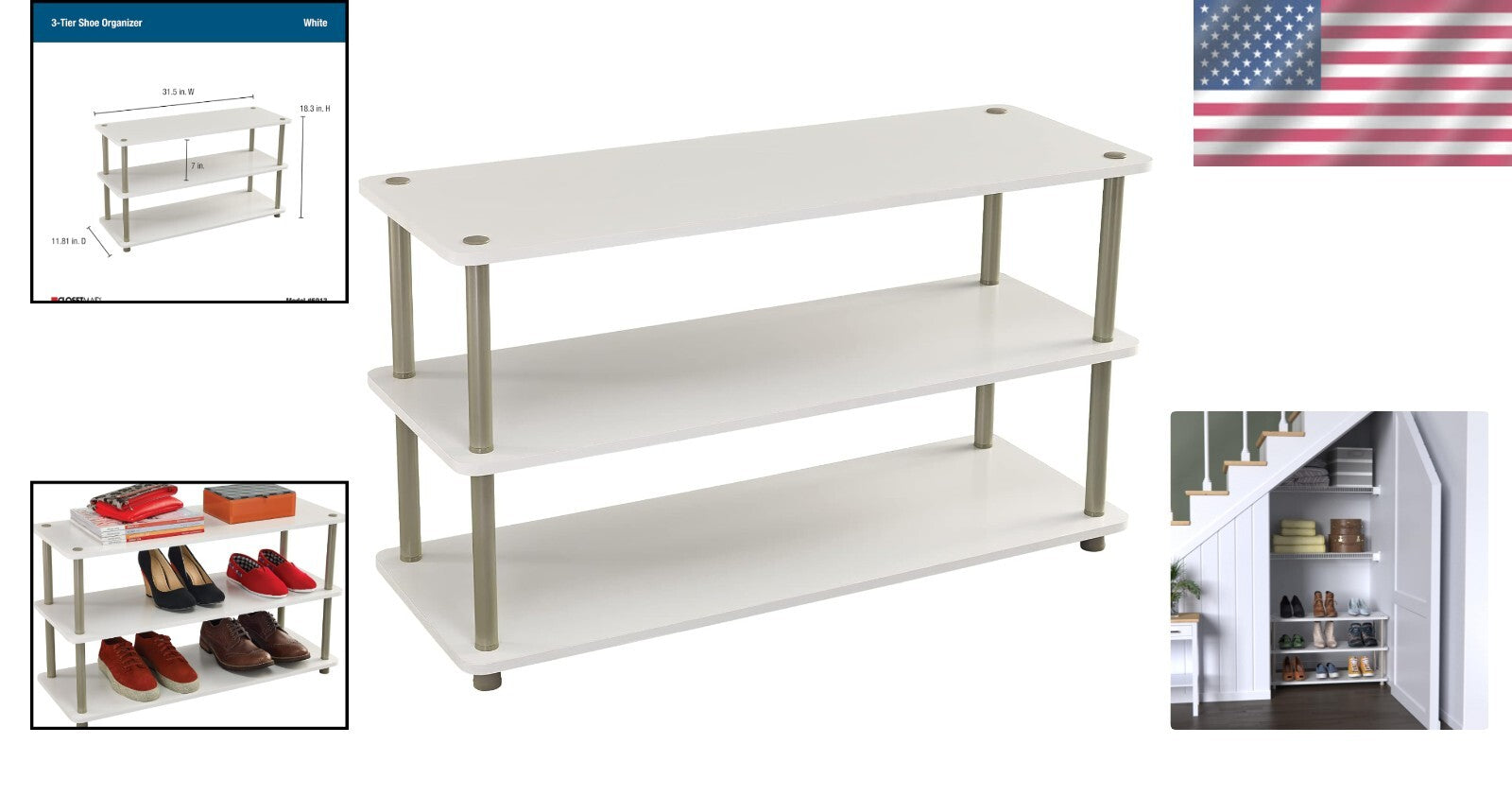 Chic 3-Tier Shelf Organizer for Shoes and Accessories in Elegant White Finish