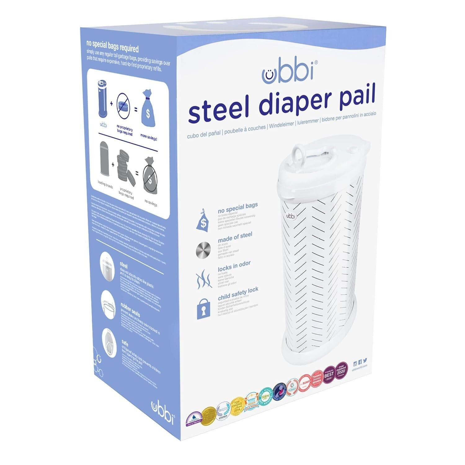13 Gallon Stainless Steel Diaper Pail - Sleek, Childproof with Odor Control