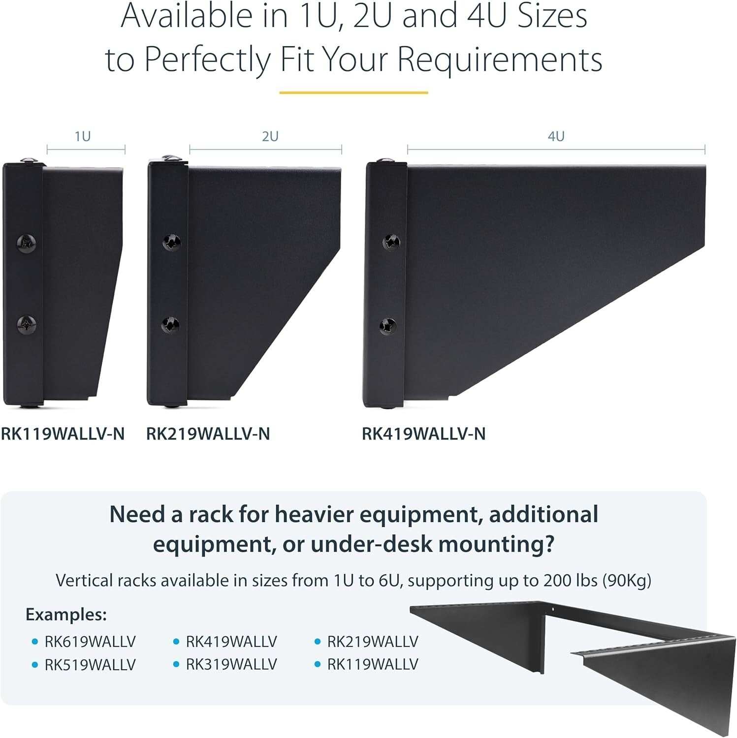 4U Vertical Wall-Mount Rack for 19" Equipment - 121lb Capacity, Durable Steel