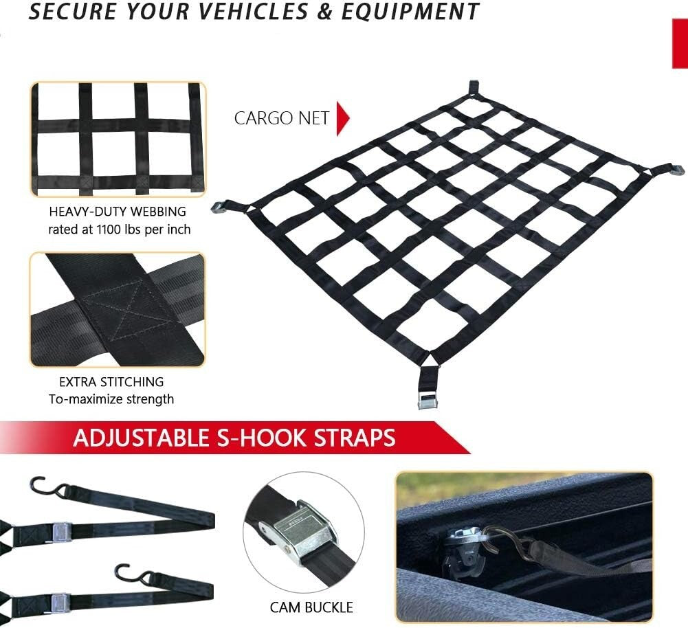 Durable Polyester Cargo Net for Pickup Trucks - 1100 lbs Heavy Duty Spec