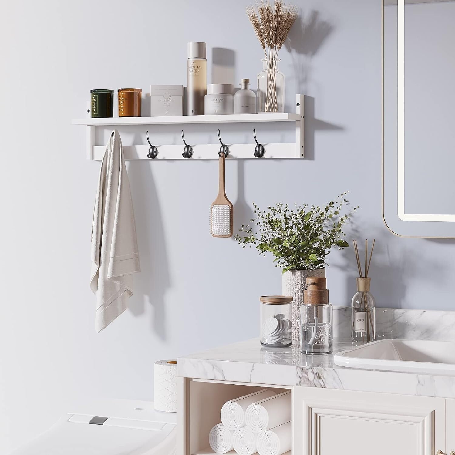 Versatile Wall-Mounted Coat Rack with Shelf - Ideal for Entryways & Bathrooms
