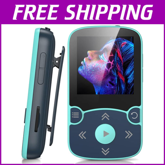 Compact Clip-On 64GB MP3 Player - Bluetooth 5.3 with Voice Recorder & Pedometer