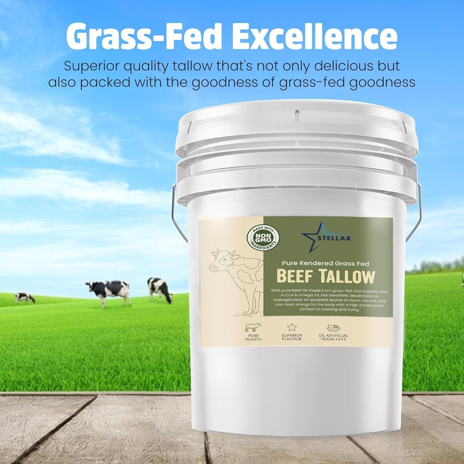 Authentic Beef Tallow - Pure Cooking Fat with High Smoke Point & Rich Taste