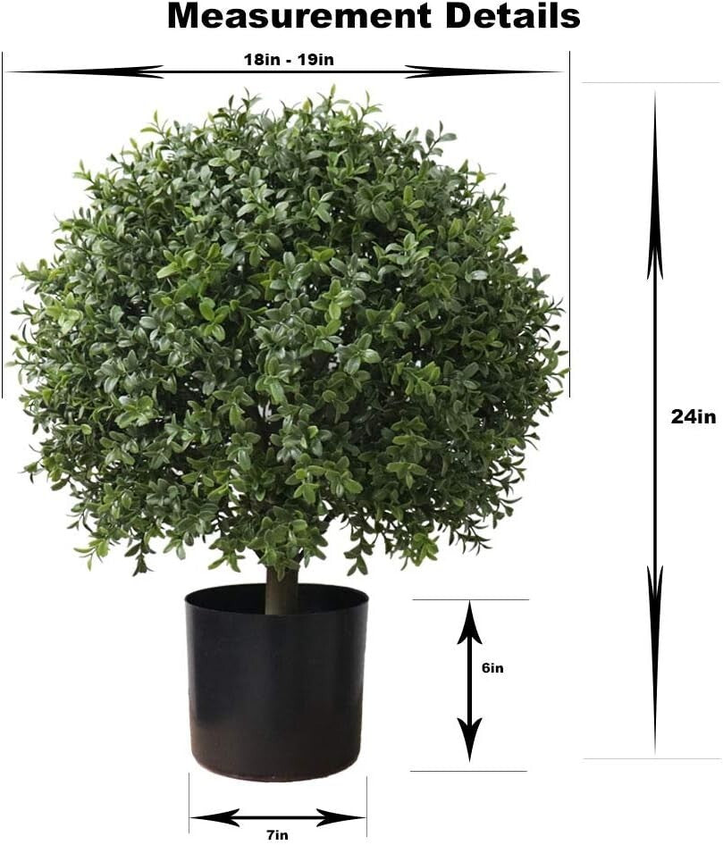 Elegant Set of 2 Fake Boxwood Topiary Trees - 24'' Height for Outdoor Decor
