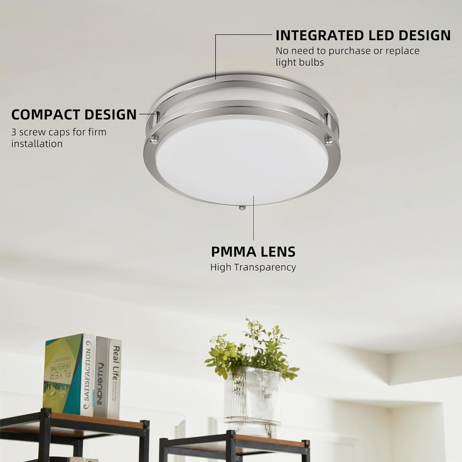 36W Dimmable LED Ceiling Lamp - Adjustable Color Temperatures, 2200LM Brightness