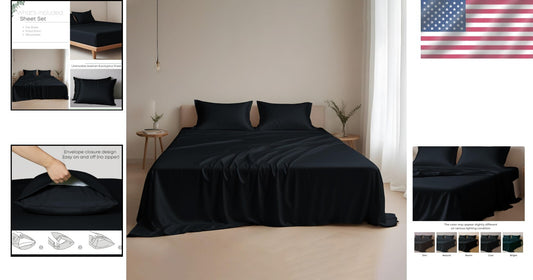 Black Tencel Lyocell Sheet Set - Queen Size, Deep Pocket, Luxurious Comfort