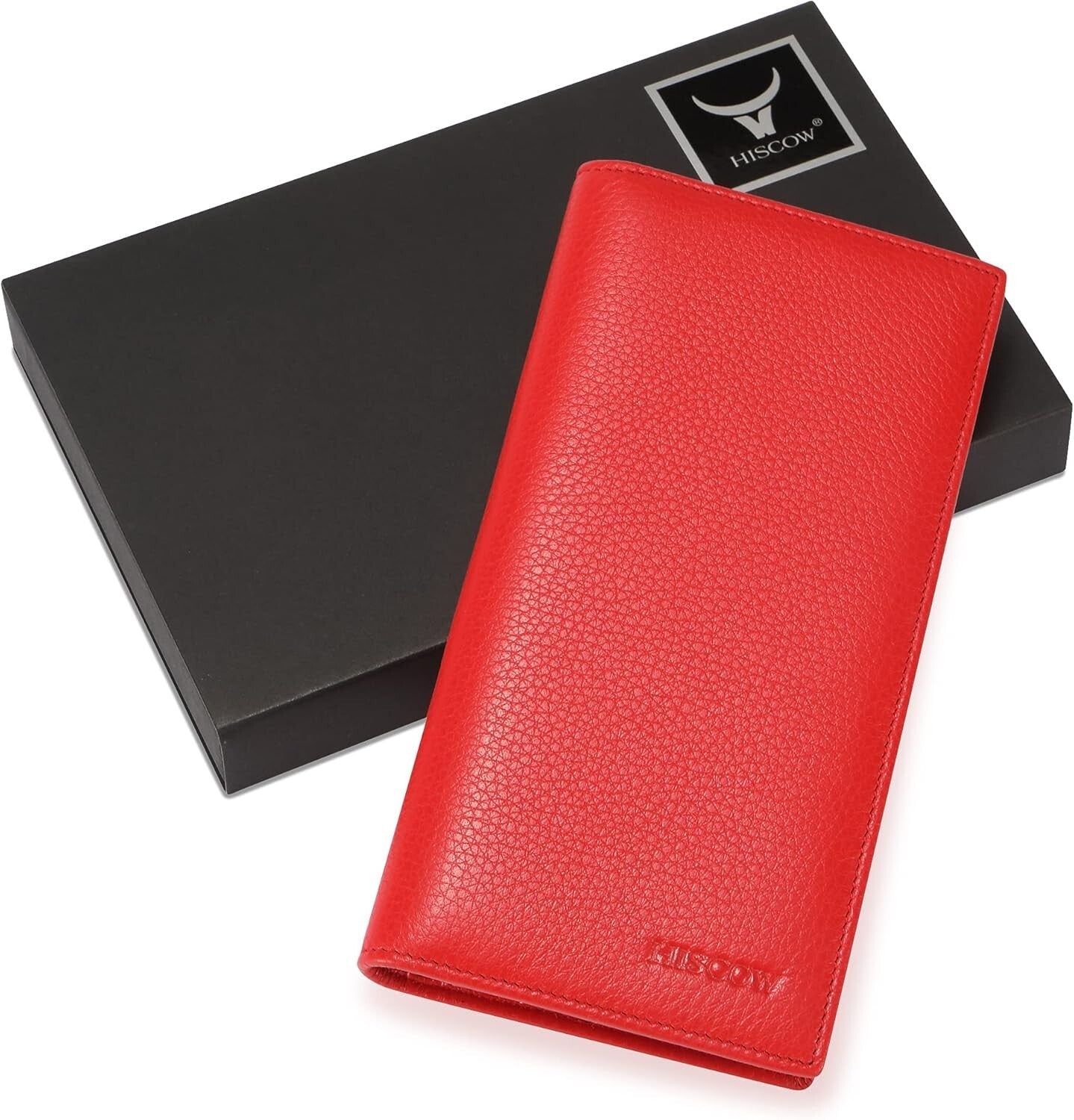 Luxury Bifold Wallet in Pebbled Red Italian Calfskin with 15 Card Slots