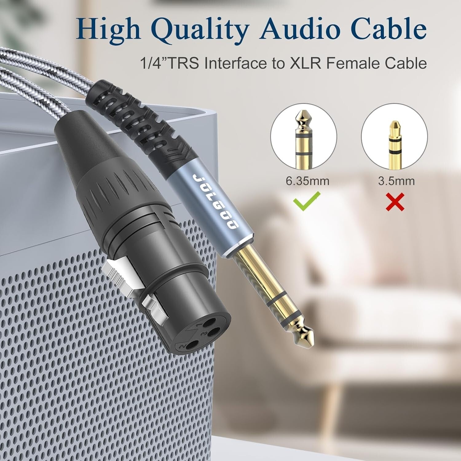 50FT XLR Female to 1/4 TRS Balanced Cable, 2 Pack for Professional Audio