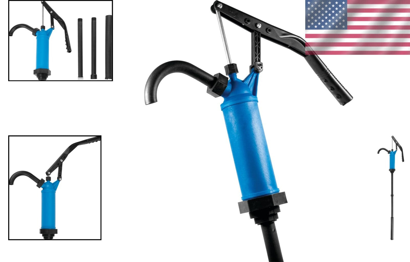 Ergonomic Blue Barrel Pump for 15 to 55 Gallon Drums - Dispenses 9 Oz per Stroke