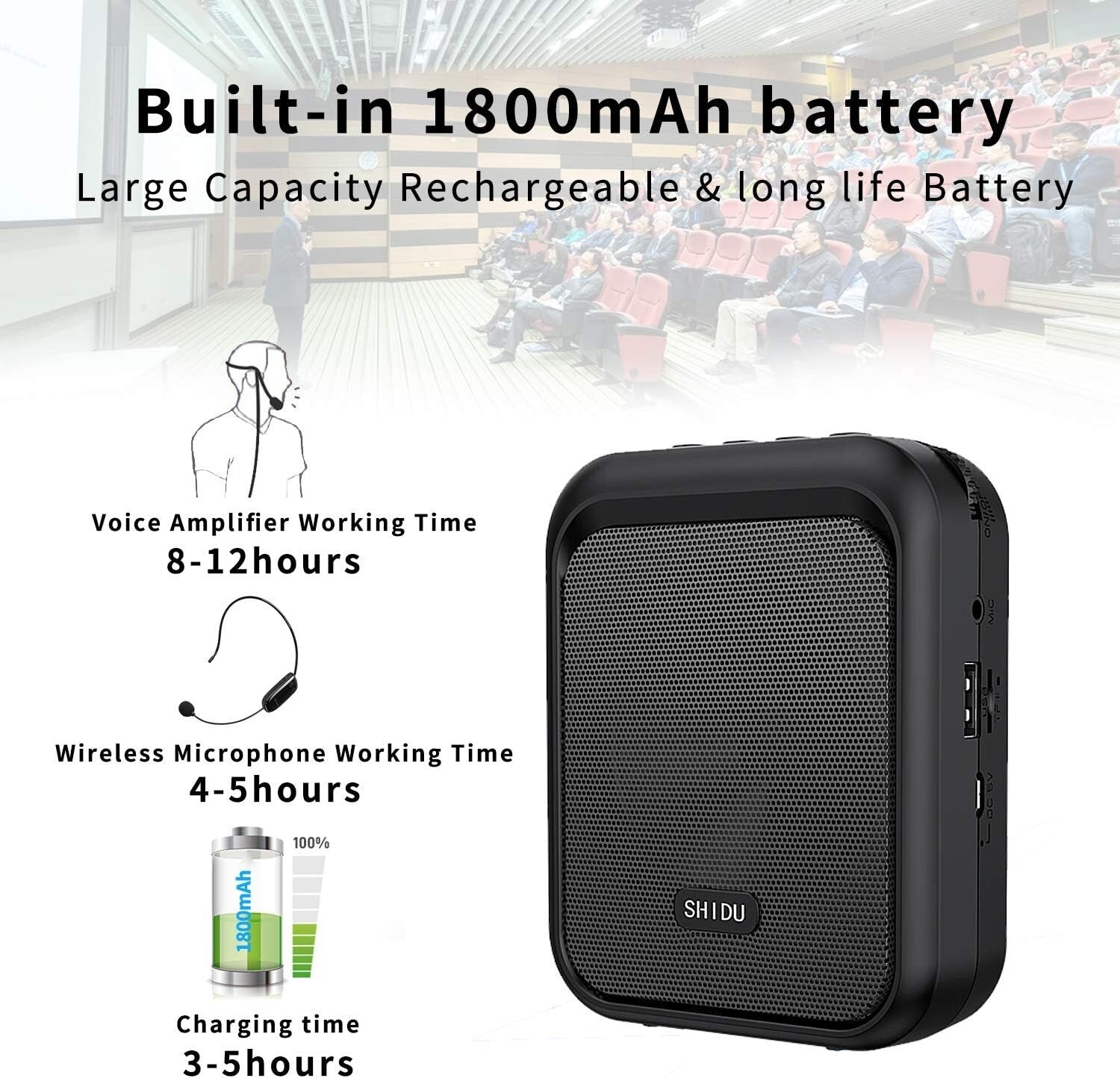 10W Mini Voice Amplifier - Portable Bluetooth Speaker with UHF Wireless Mic