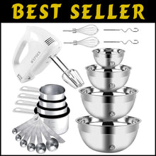Load image into Gallery viewer, Versatile Electric Mixing Bowl Set - 200W Mixer with Dishwasher-Safe Attachments