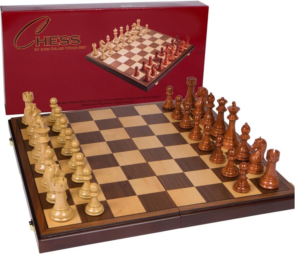 Extra Large 21-Inch Abigail Inlaid Wood Chess Set - Elegant Folding Board Game