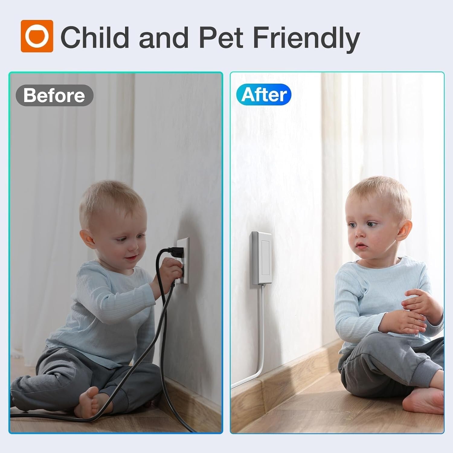 Space-Saving 6FT Power Strip with 3 Outlets, 2 USB Ports, & Safety Clips - 2Pack