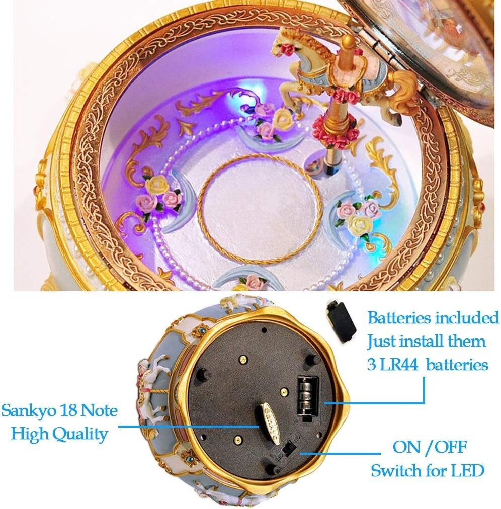Enchanting Carousel Horse Music Box with Twinkling LED Lights - Gift for Girls