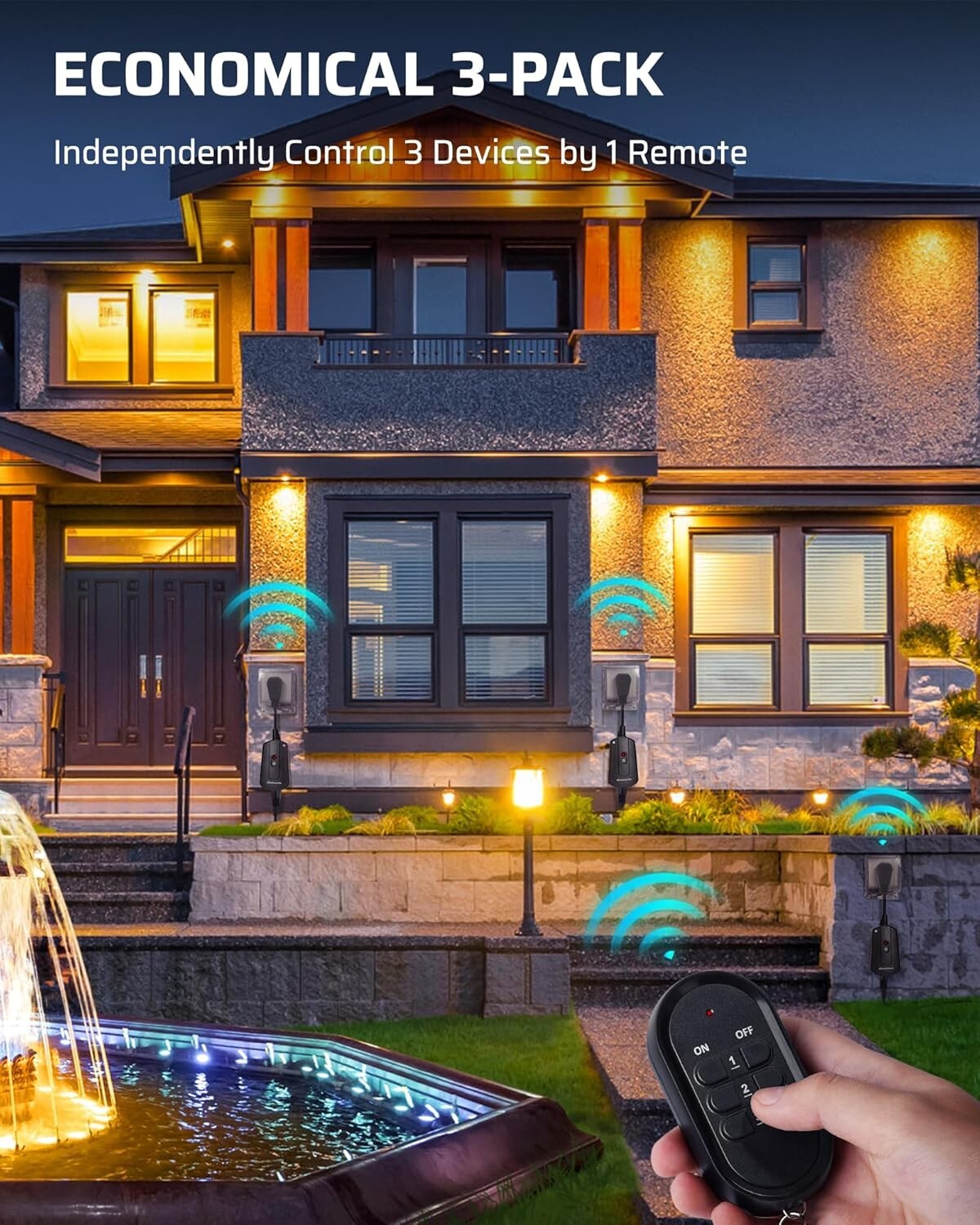 Waterproof Wireless Remote Control Outlet Kit - 3 Pack for Indoor/Outdoor Use