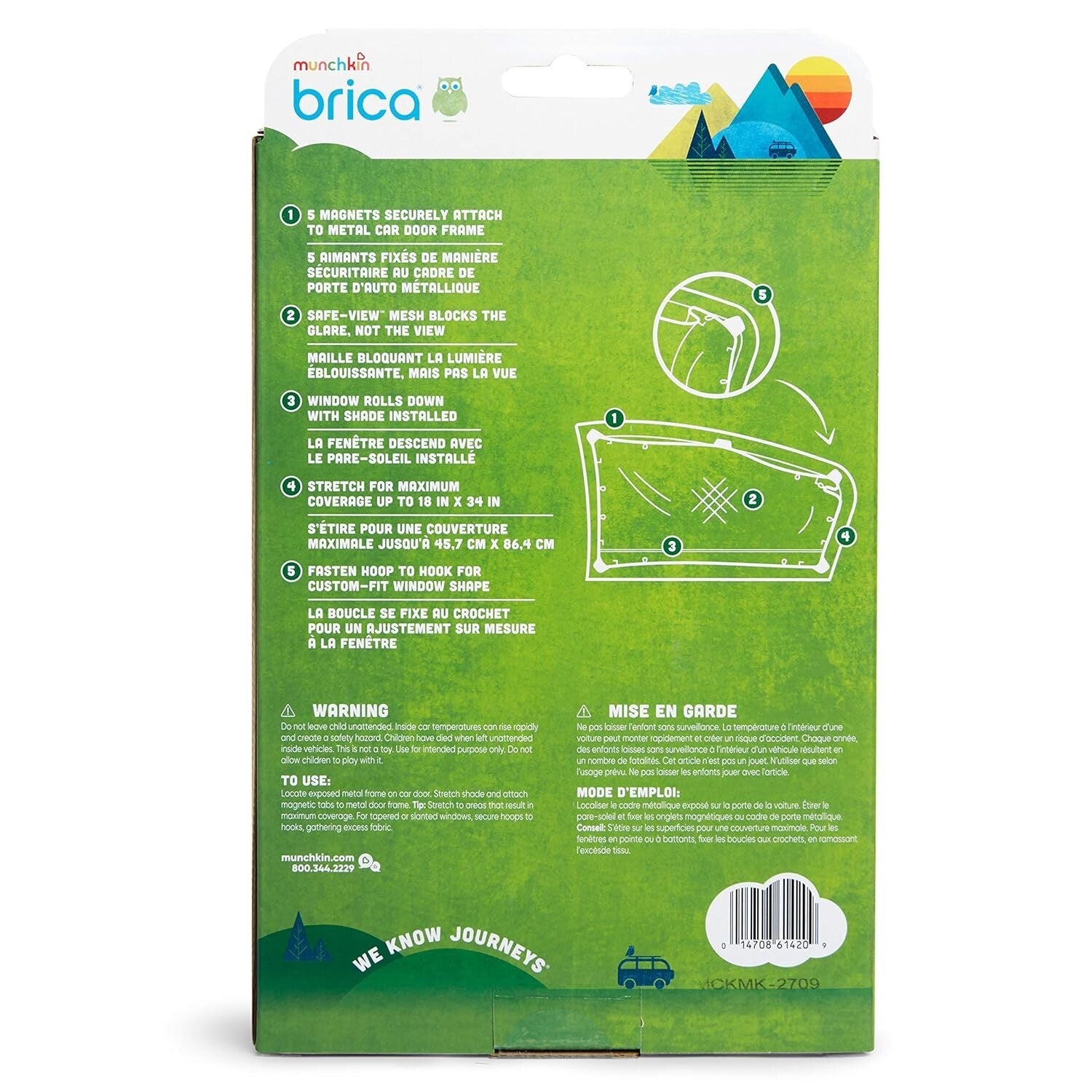 Brica Magnetic Stretch Sun Shade, Black - 2 Pack for Large Vehicle Windows