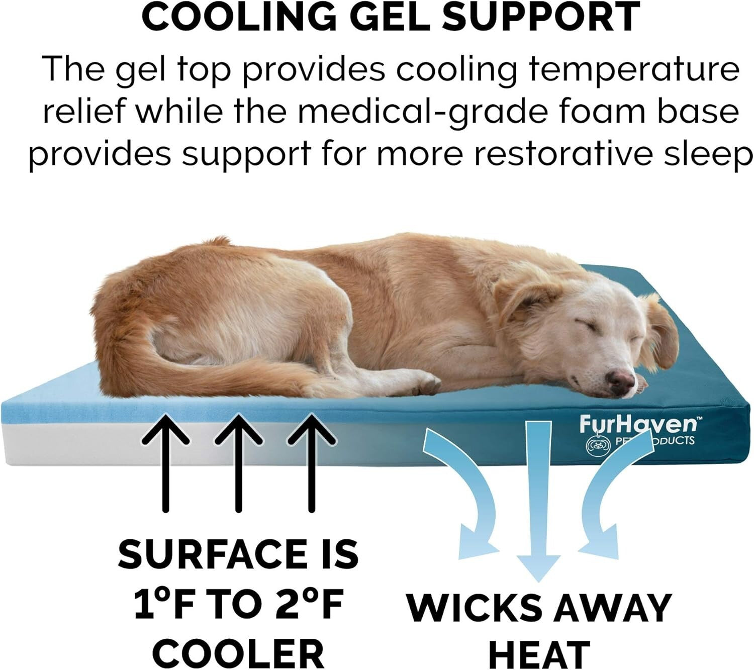 Deep Lagoon Water-Resistant Cooling Gel Dog Bed for Large Dogs, Jumbo Plus Size