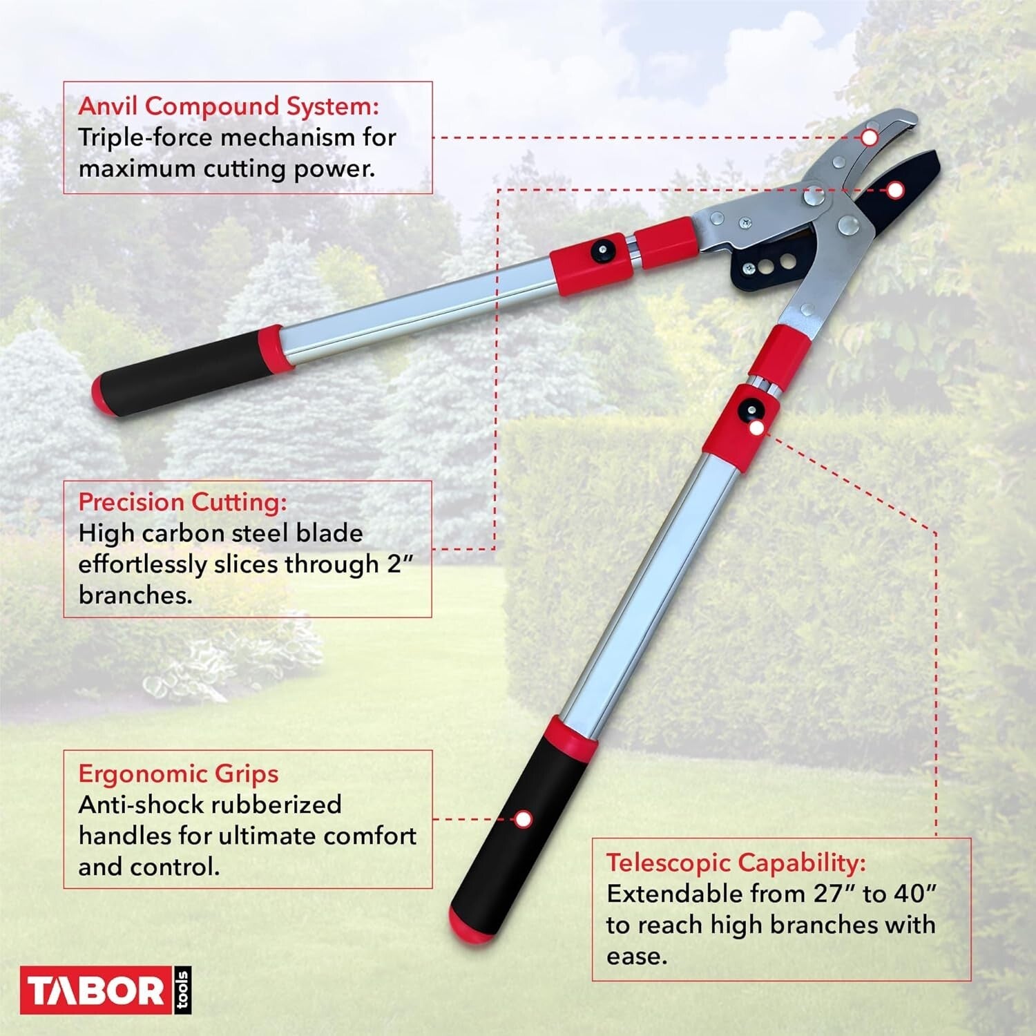 Extendable 27-40 Inch GG22A Anvil Lopper - Sharp Carbon Steel for Thick Branches