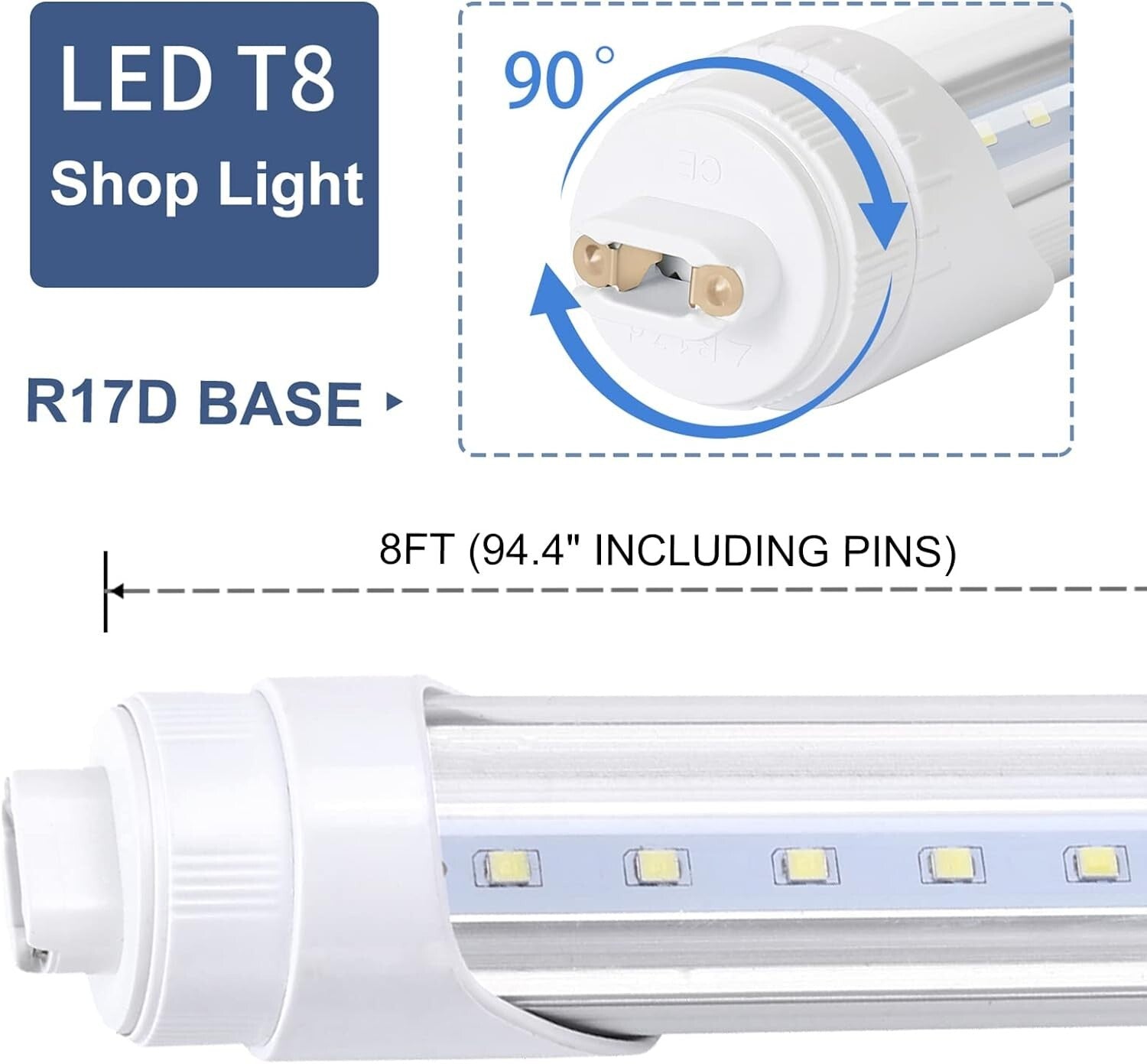High-Efficiency 8FT LED Tube with Dual-Ended Power - Ideal for Shops and Garages