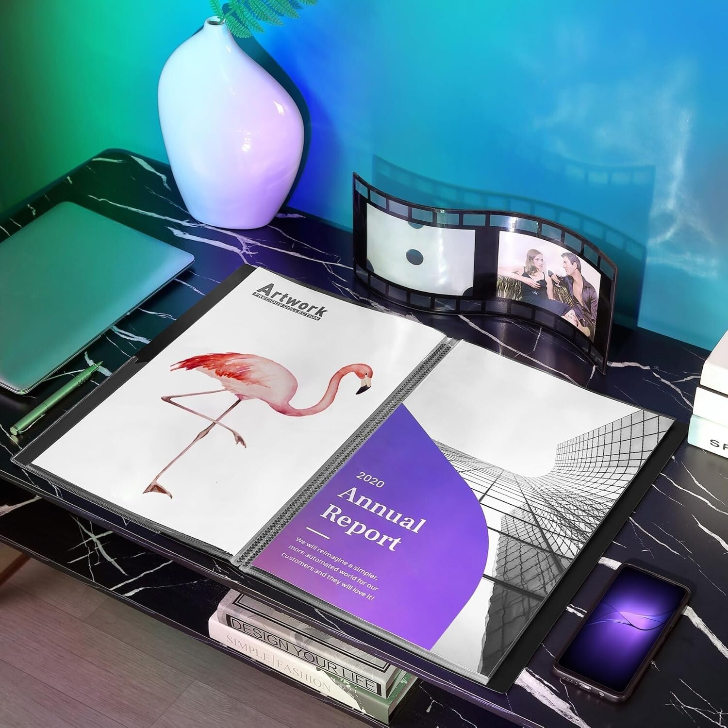 Archival Quality 18x24 Portfolio Book - 30 Clear Sleeves Display for Art & Music