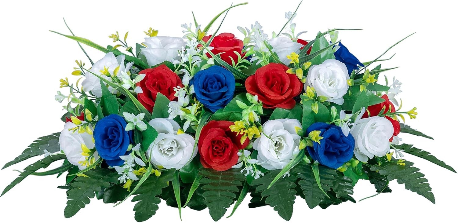 Vibrant Silk Cemetery Flower Saddle - Rose Combo for Lasting Outdoor Elegance