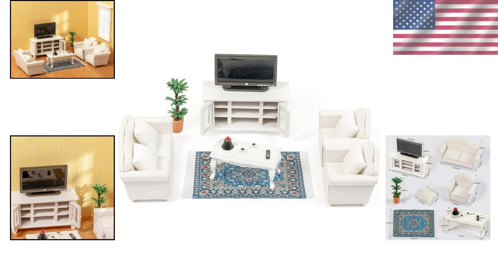 Elegant 1:12 Scale Dollhouse Furniture Kit - Includes Sofa, TV & Accessories