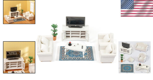 Elegant 1:12 Scale Dollhouse Furniture Kit - Includes Sofa, TV & Accessories