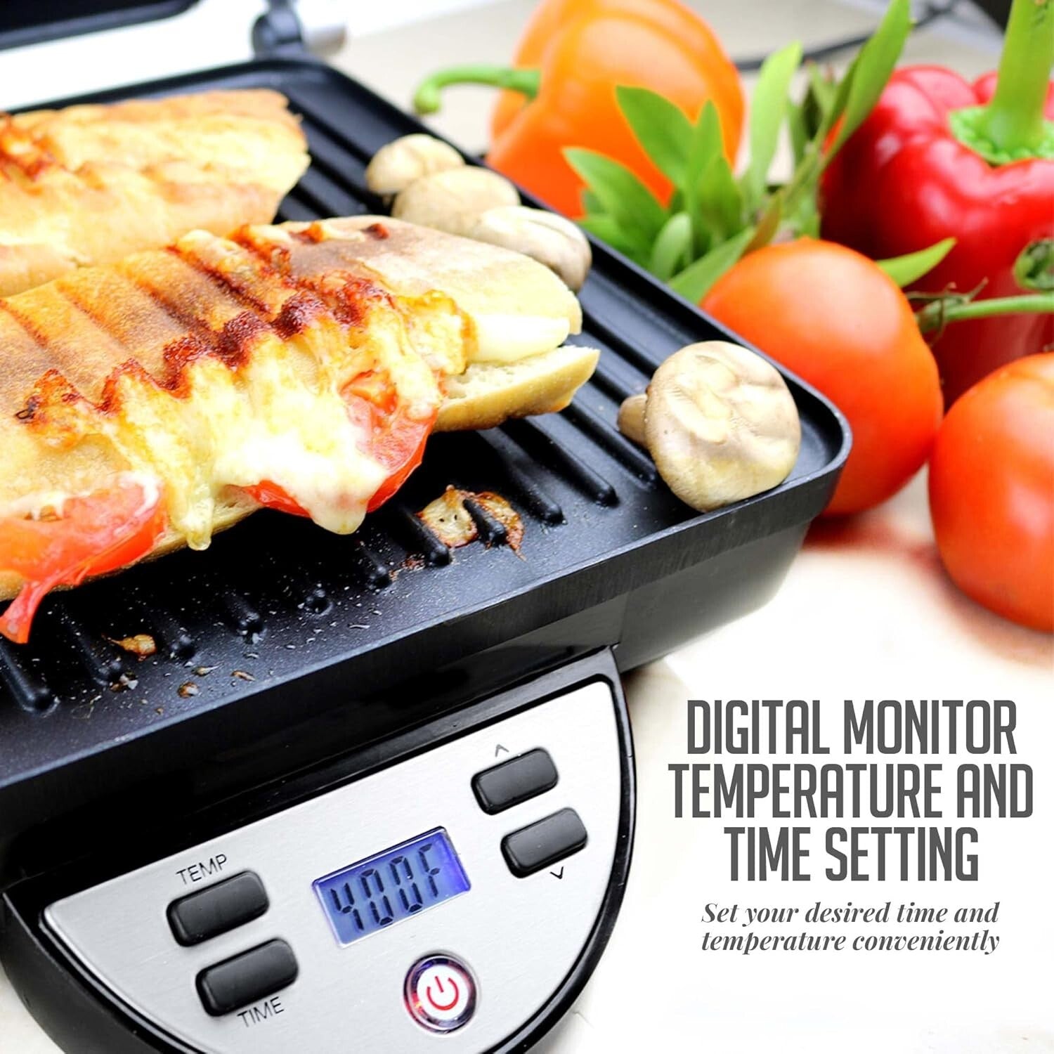 Compact Electric Panini Press with Automatic Timer - Ideal for Small Spaces