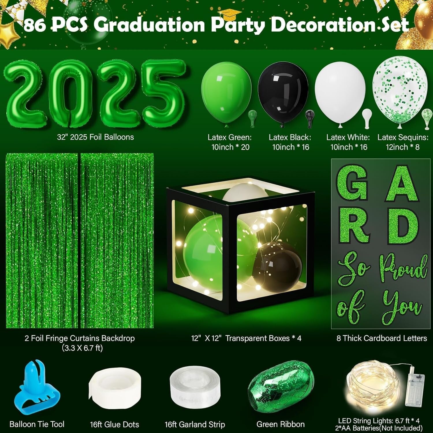 2025 Graduation Celebration Set - 86 PCS with Stylish LED Lights & Balloons