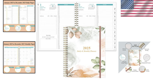 2025 Daily & Monthly Planner with Flexible Cover - One Page Per Day, 8.5" x 11"