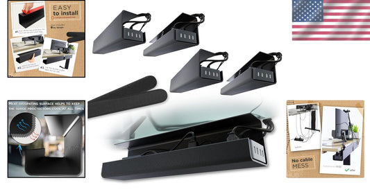 Compact and Sturdy No-Drill Cable Organizer - Black Trays for Clean Workspaces