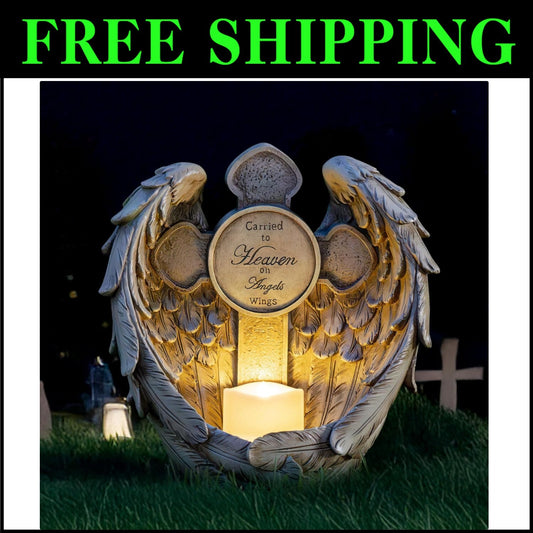 Tranquil 12'' Solar Angel Wing & Cross Light - Sympathy Gift for Grave Decor