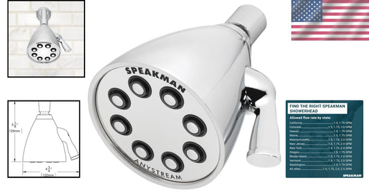 Polished Chrome High Pressure Shower Head with Adjustable Anystream Technology