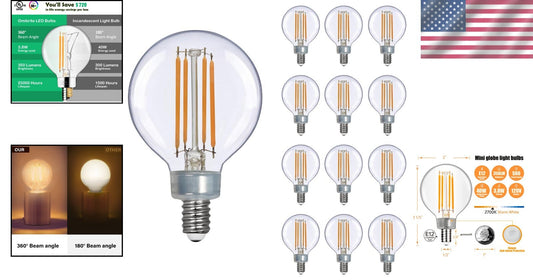 G16 LED Globe Bulb 12 Pack - 350 Lumens, Anti-Shock, Dimmable & Eco-Friendly