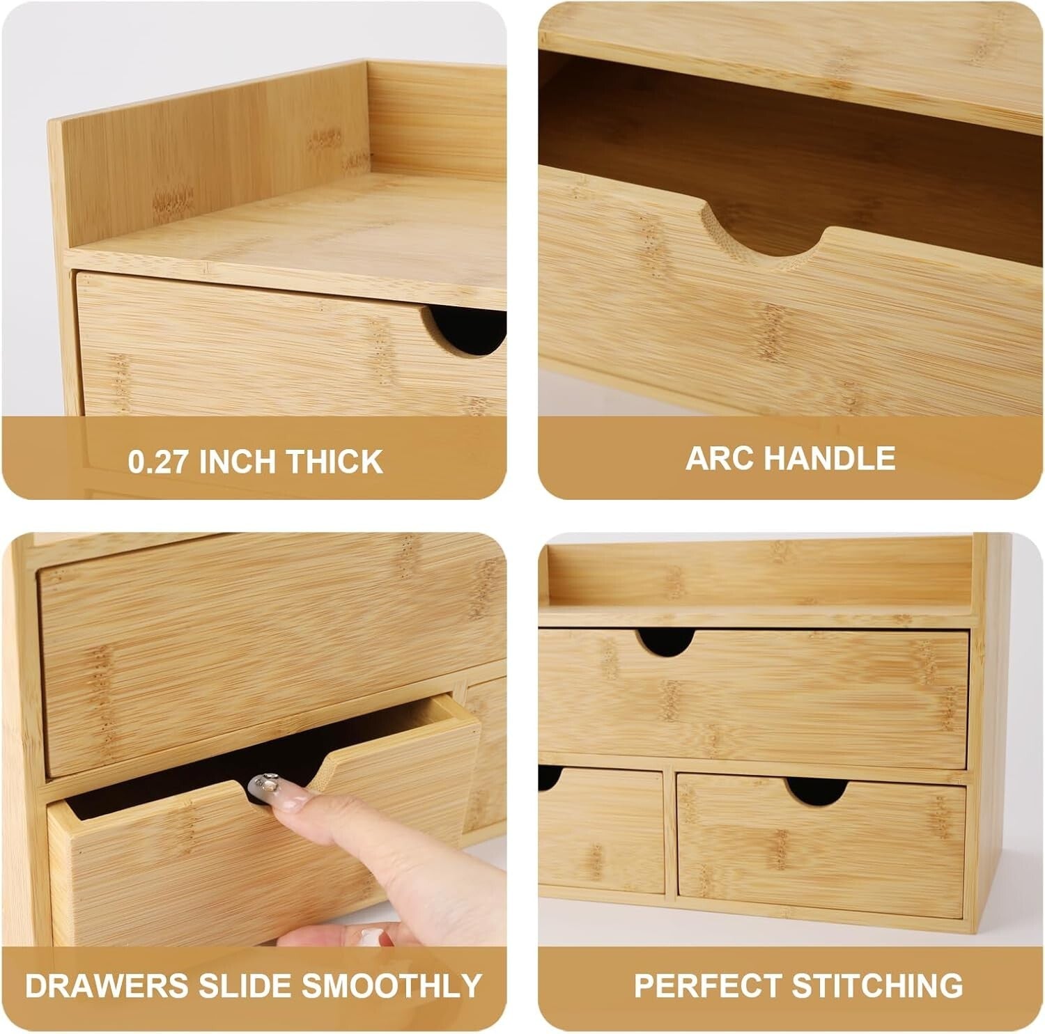 Elegant 3-Drawer Bamboo Desk Organizer with Shelf - Perfect for Makeup & Office