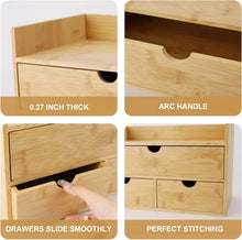 Load image into Gallery viewer, Elegant 3-Drawer Bamboo Desk Organizer with Shelf - Perfect for Makeup &amp; Office