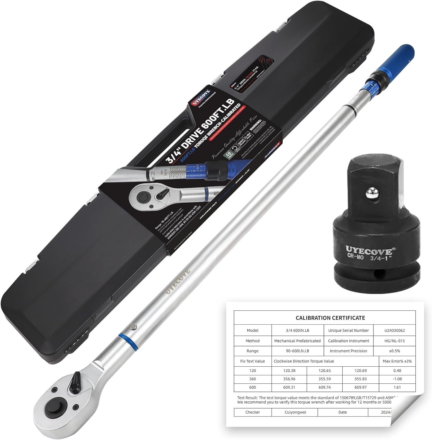 High-Precision 3/4-Inch Drive Click Torque Wrench 100-600FT.LB/135-815N.M