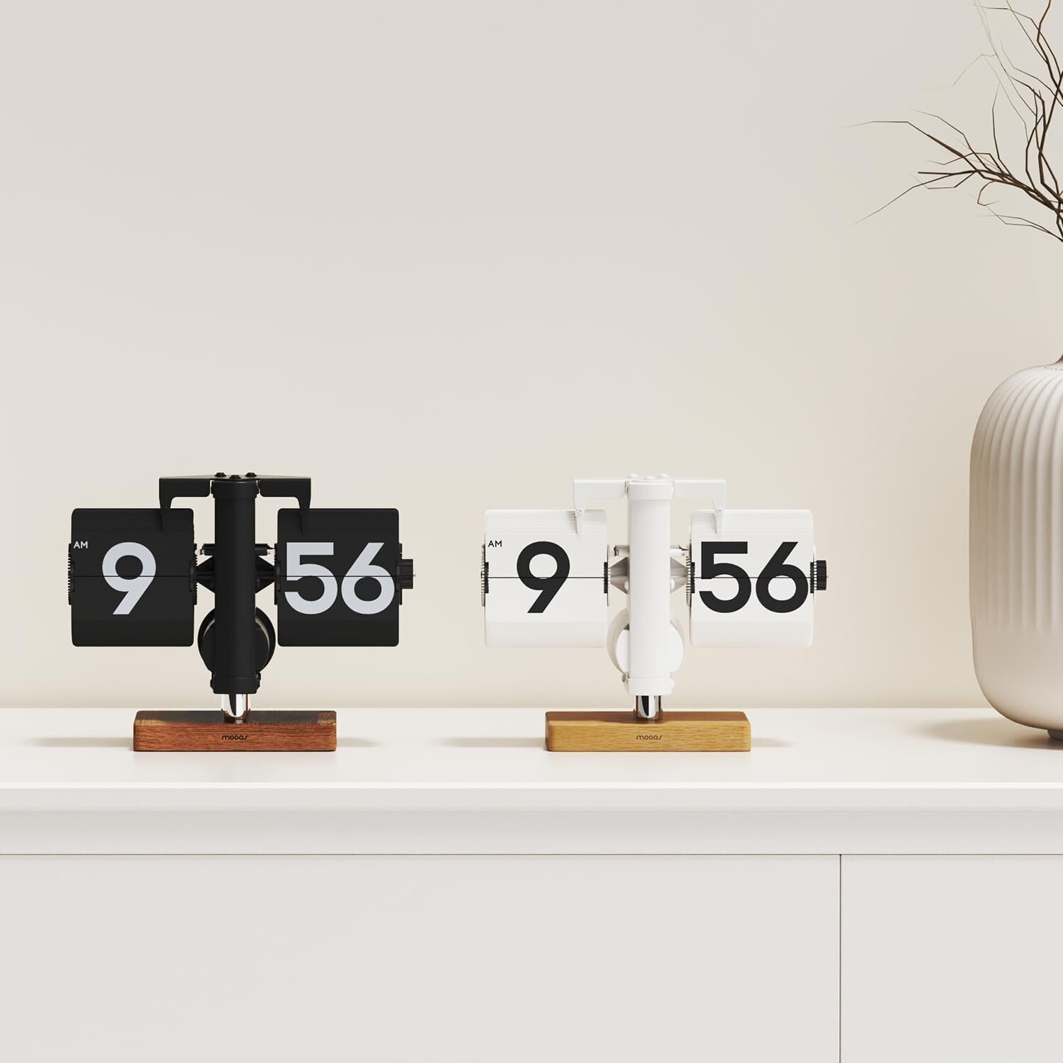 Cordless Wood Mini Flip Desk Clock with Large Numbers - Ideal for Any Setting