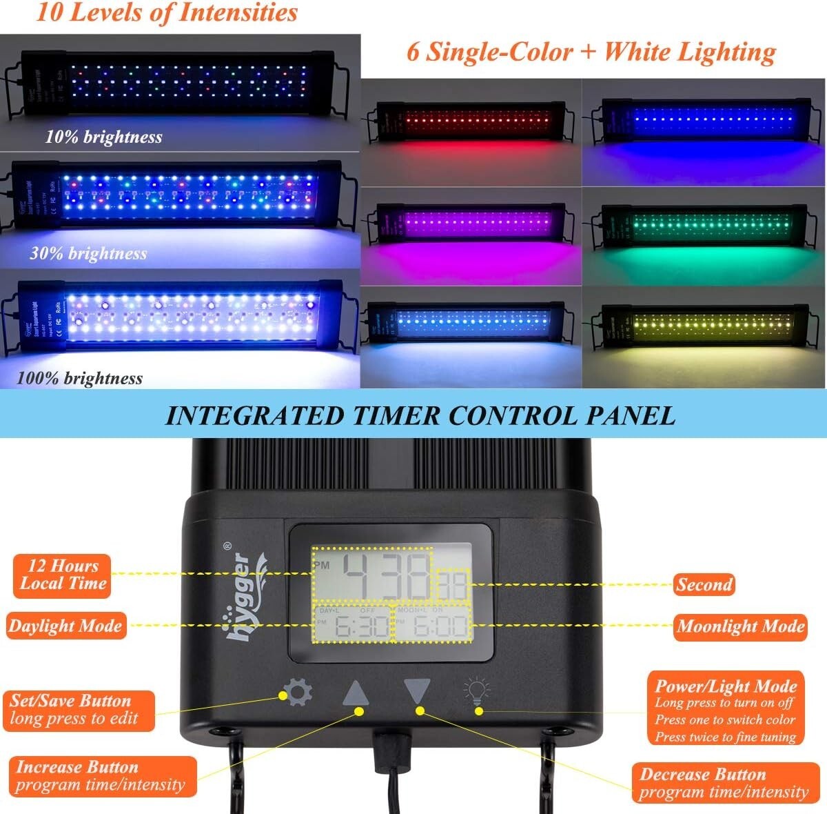 Dimmable Full Spectrum LED Aquarium Light 48-55 Inch with Timer & Sunrise Modes