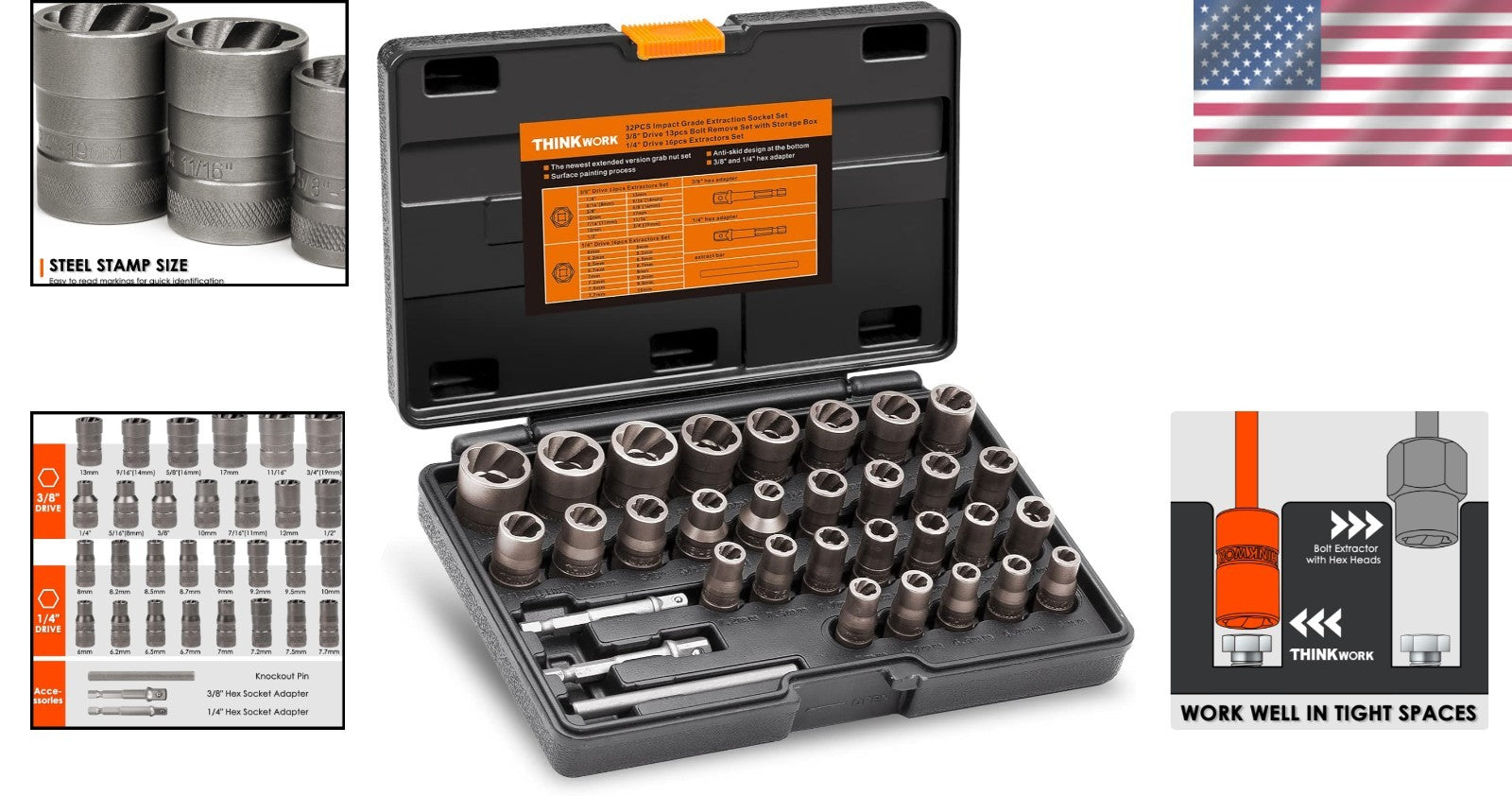 Effortless Bolt Extraction: 32-Piece Rounded Remover Set for Damaged Fasteners