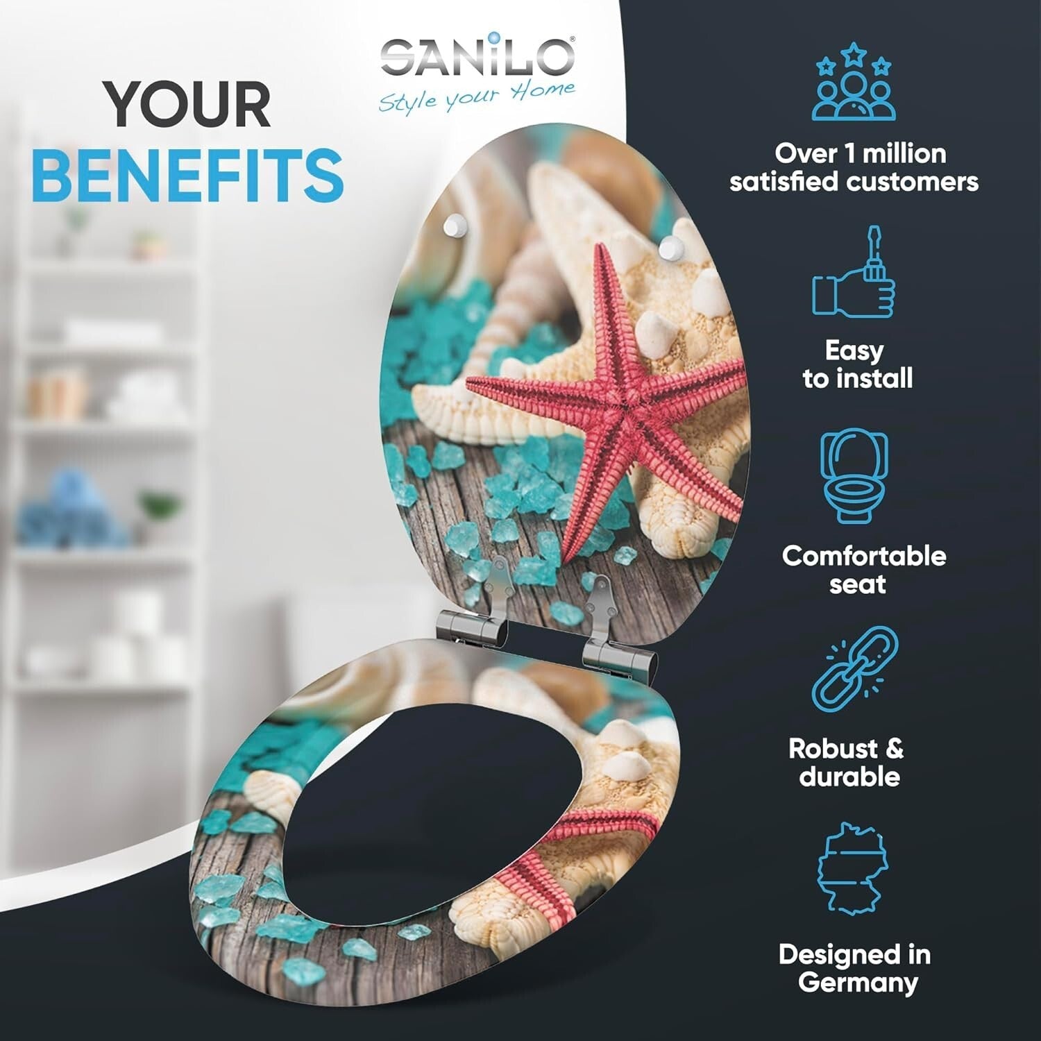 Elegant Elongated Toilet Seat - Soft Close Mechanism & Adjustable Hinges