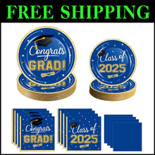 Load image into Gallery viewer, 320 Pcs Disposable Graduation Dinner Plates &amp; Napkins - Ideal for Class of 2025