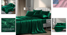Load image into Gallery viewer, Luxury 6-Piece King Satin Sheet Set - Deep Pocket &amp; Silky Soft Blackish Green