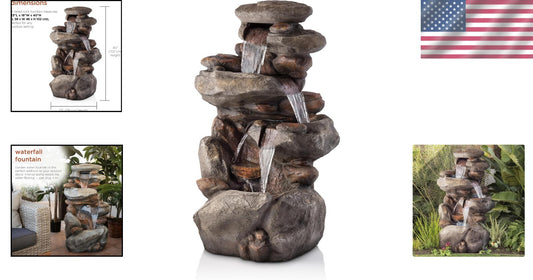 Elegant Light Gray 4-Tier Rock Water Fountain - Soothing Outdoor Water Feature
